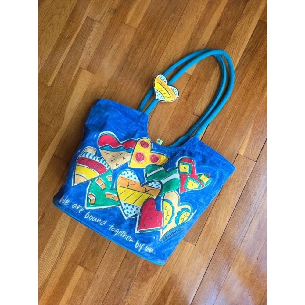 Vintage Sally Huss "Bound Together By Love" Canvas Heart Tote Bag